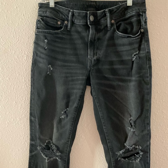 American Eagle Slim Fit Airflex+ Denim Jeans Distressed Black Men’s Size 30x32 - Picture 2 of 16